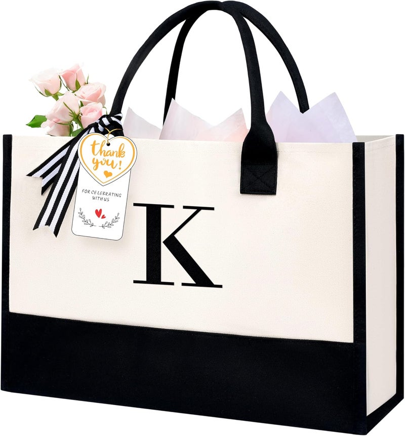 BAGAIL Initial Tote Bag, Personalized Birthday Gifts for Women, Teacher, Friends, Mom, Wedding, Monogrammed Beach Bag - Image 1